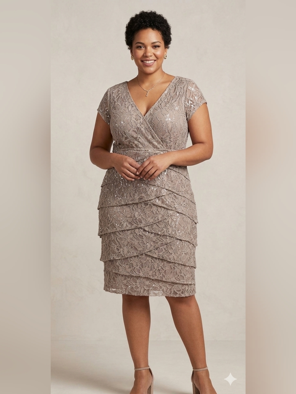 Scarlett Sequence Tiered Lace Cap Sleeve Women's Evening Party Dress Size 18W